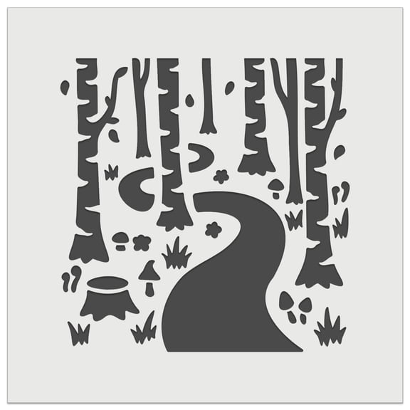 Forest Trail Birch Trees and Mushrooms DIY Cookie Wall Craft Stencil - 11.5 Inch