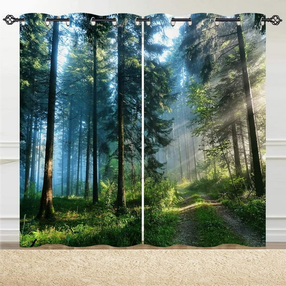 Forest Tree Blackout Curtains Blocking Window Curtain with Jungle Wild Weeds Nature Green Trees Scenery Print Decor Home Bedroom Living Room Grommet Window Drapes 2 Panel Set-42"W x 63"L (Pack of 2)