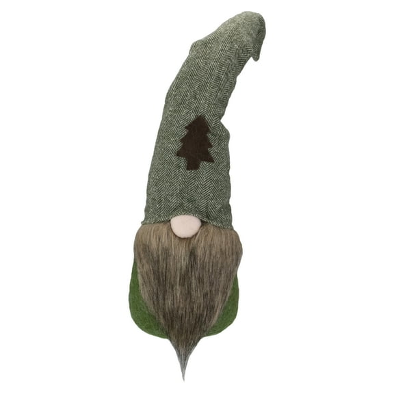 Northlight Forest Tree Chevron Hat Gnome Head Christmas Decoration - 21" - Green and Brown