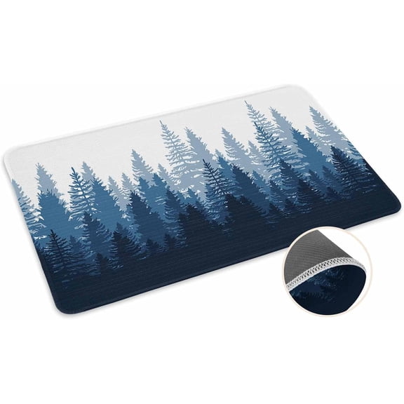Forest Tree Doormat Misty Landscape Welcome Mat Non Slip Rubber Entryway Rug for Indoor Outdoor Kitchen Home Decor 16x24 Inch Blue