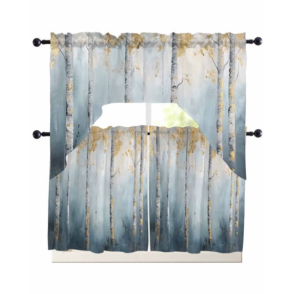 Forest Tree Kitchen Curtains Sets 36 Inch Length with Valance, Blue Yellow Trees Modern Abstract Art Swag Valances and Tiers Curtain Set Drapes Swag Curtains for Living Room, Bathroom, Bedroom, Cafe