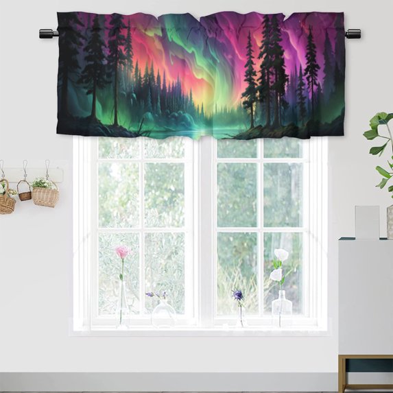 Forest Tree Kitchen Window Curtain Valance Fantasy Galaxy Starry Sky Abstract Aurora Window Treatment Valance Curtains for Bathroom 54 by 18 in, 1 Panel