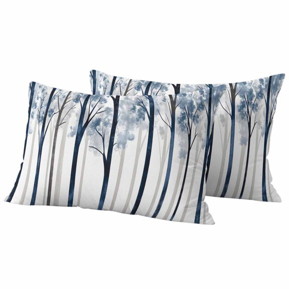 Forest Tree Outdoor Pillow Covers 20"x12" Set of 2,Waterproof Throw Pillow Covers for Patio Furniture,Blue Watercolor Silhouette Nature Scenery Decorative Cushion Pillowcases for Garden Couch Sofa