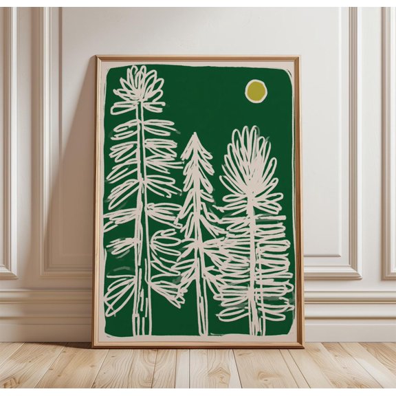 Forest Tree Poster Green Woodland Wall Art Minimal Nature Print