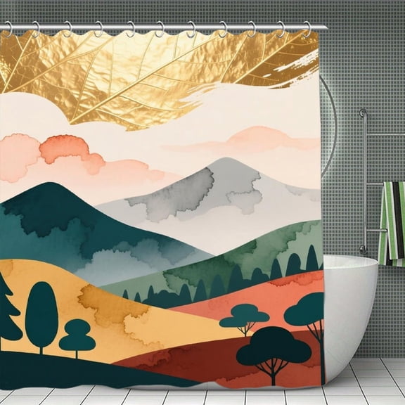Forest Tree Print Shower Curtain,Modern Fabric Waterproof Shower Curtain Set with Hooks 70.8×70.8Inch (180×180cm)