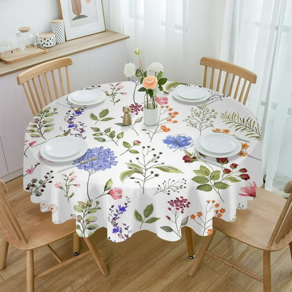 Herb Plant Flower Round Tablecloth Wedding Hotel Table Cover Holiday Dining Table Waterproof Tablecloth