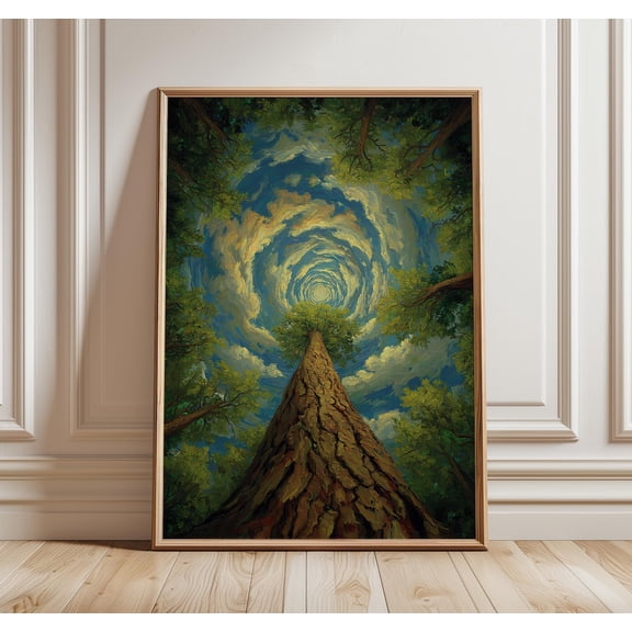 Forest Tree Trunk View Art Sky Spiral Tunnel Poster Deep Woods Decor, Unframed Poster
