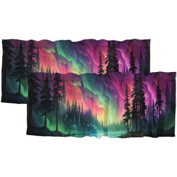 Forest Tree Window Curtain Valances Fantasy Galaxy Starry Sky Abstract Aurora Rod Pocket Window Valance for Living Room Bathroom Bedroom Kitchen 54 by 18 in, 2 Panel