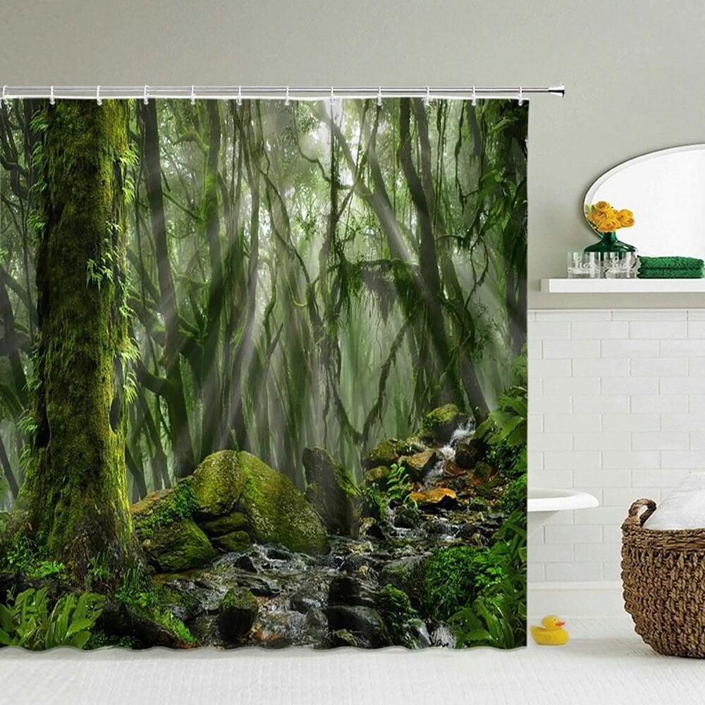 Forest Trees Bath Curtains Waterproof Shower Curtains Polyester ...