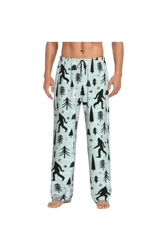 Forest Trees Bigfoot And Jackalope Men'S Pajama Pants Soft Sleep Lounge Pants Pjs Bottoms With Pockets Large