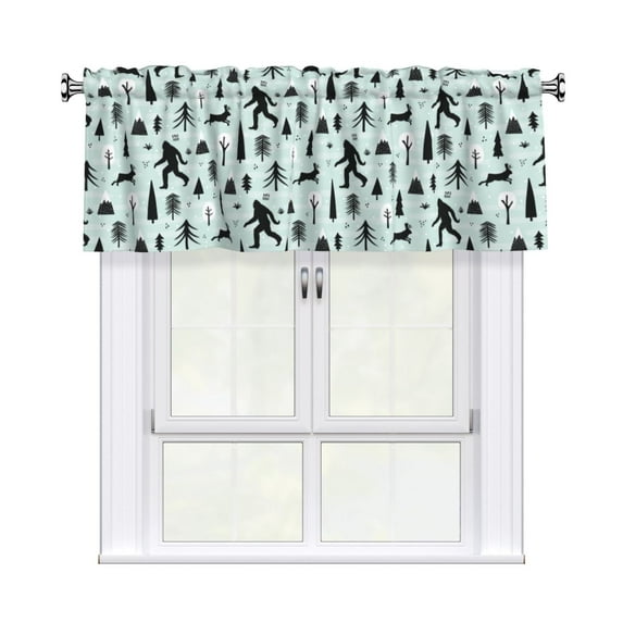 Forest Trees Bigfoot And Jackalope Curtain Valance, Light Filtering Short Rod Pocket Window Treatment For Living Room, Bedroom, Kitchen, Bathroom, 1 Panel, 54" W X 18" L