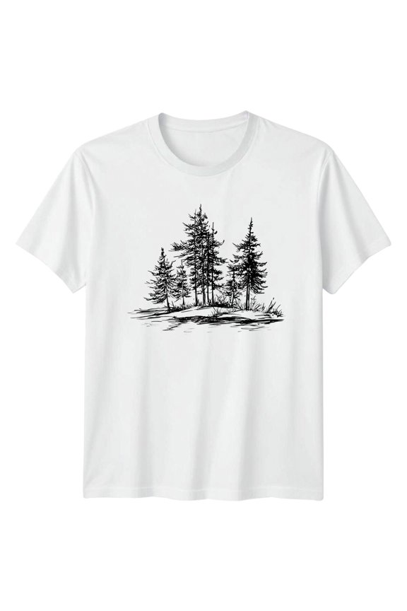 Forest Trees Nature Sketch Mens T Shirt Womens Tee Graphic Outdoors Unisex Top All Size S-5XL