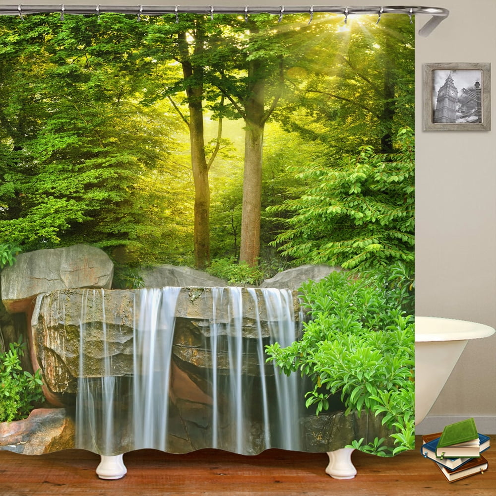 Forest Trees Waterproof Bath Screen Shower Curtains Leaves scenery Bathroom Curtain for
