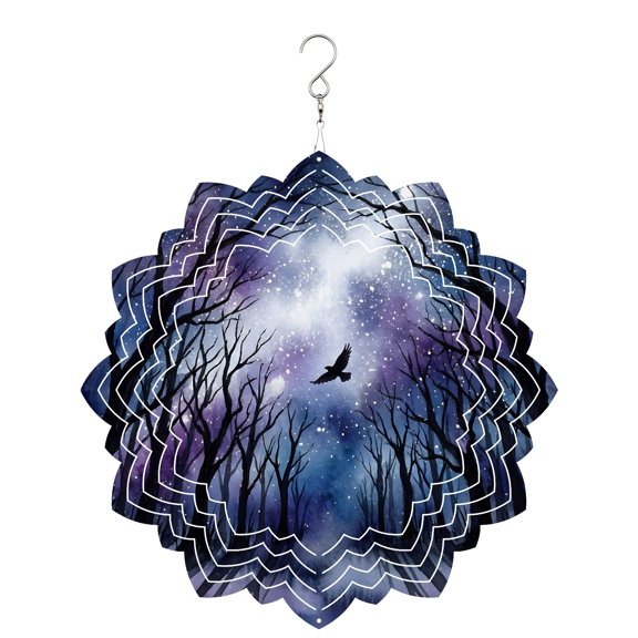 Forest Trees Wind Spinner for Garden Yard 8In, Mystical Moonlight Dark Black Flying Bird 3D Stainless Steel Kinetic Hanging Wind Spinners Rustproof Outdoor Decor for Lawn Patio Home