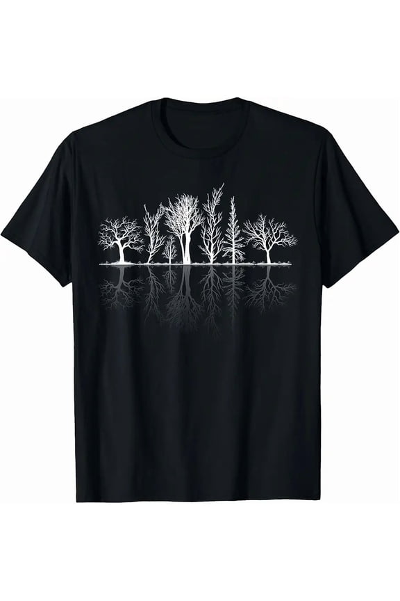 Forest Trees and Roots Reflection Graphic Unisex Casual T-Shirt