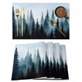 thumbnail image 1 of Forest Turquoise Placemats Set of 12 Retro Trees Silhouette Landscape Place Mats Indoor Wipeable Table Mats Washable Cloth Dining Table Placemats for Kitchen Holiday Party Home Decor 13x19 Inch, 1 of 9