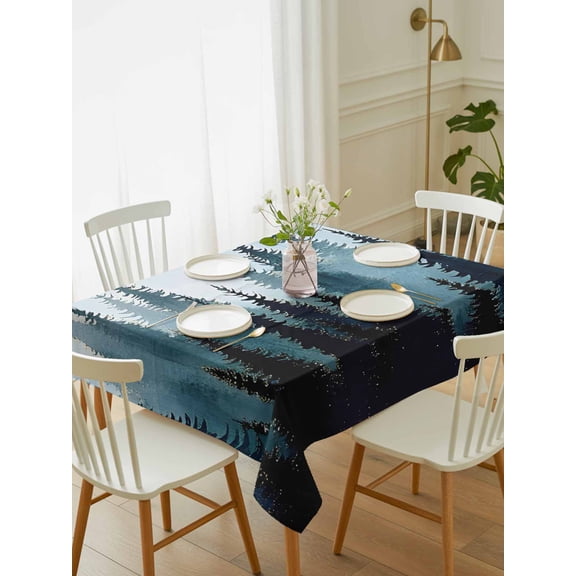Forest Turquoise Tablecloth Rectangle Table Cloth 52x70, Waterproof Tablecloth Outdoor Table Cloth, Retro Trees Silhouette Landscape Washable Table Cover for Kitchen Dinning Party