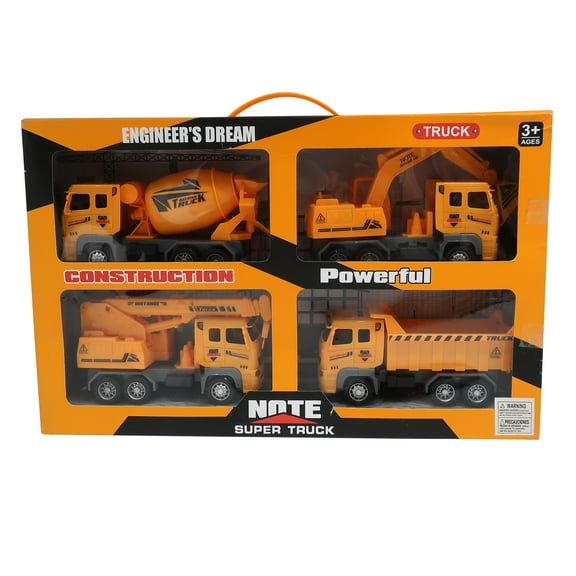 Forest & Twelfth Kids Set of 4 Construction Vehicles – Set includes A Cement Mix Truck, Dump Truck, Bull Dozer and Pull-Back Vehicles – A Compact & Durable Toy Set