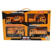 Forest & Twelfth Kids Set of 4 Construction Vehicles   Set includes A Cement Mix Truck, Dump Truck, Bull Dozer and Pull-Back Vehicles   A Compact & Durable Toy Set
