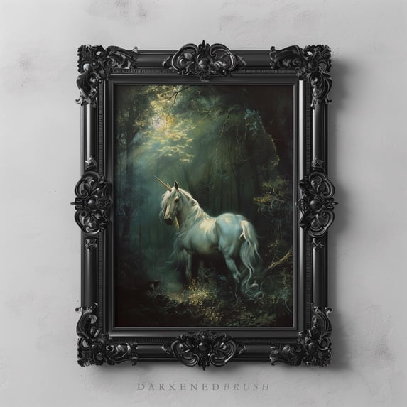 Forest Unicorn Wall Art, Vintage Fairytale Aesthetic, Mystical Dark ...