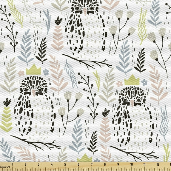 Ambesonne Forest Fabric by the Yard Upholstery, Floral Branches Herbs Wild, 10 Yards, Rose Lime Green Grey