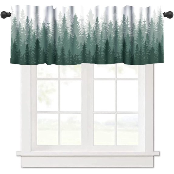 Forest Valance Curtains Nature Green Misty Forest Tree Art Printed Rod Pocket Curtain Valance for Kitchen Bedroom Living Room Decor 1 Panel W54xL18 Inch