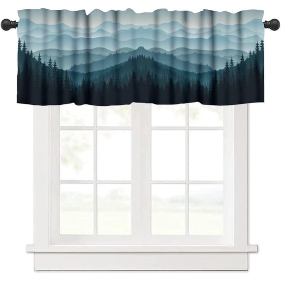 Forest Valance Curtains Nature Green Misty Forest Tree Art Printed Rod Pocket Curtain Valance for Kitchen Bedroom Living Room Decor 1 Panel W54xL18 Inch
