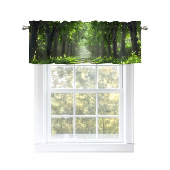 Forest Valances for Windows, Rod Pocket Kitchen Valance Curtains - Soft & Washable Small Window Treatment for Living Room,&nbsp;Bathroom, Green , 42x12 Inch, 1 Panel