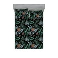 thumbnail image 1 of Forest Vibes Fitted Sheet & Pillow Sham Set, Night Woodland Leaves and Branches Watercolor Concept Print, Decorative Printed 3 Piece Bedding Decor, King, Jade Green and Charcoal Grey, by Ambesonne, 1 of 2