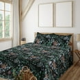 thumbnail image 1 of Ambesonne Forest Vibes Fitted & Flat Sheet with Shams 4 Pcs Set, Night Woodland Leaves, Queen, Jade Green and Charcoal Grey, 1 of 1
