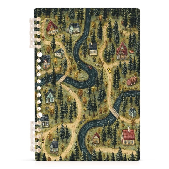 Forest Village A5 8.3x5.7in PP Notebook, Adjustable Rings, 60 Sheets, Diary or Journey Note