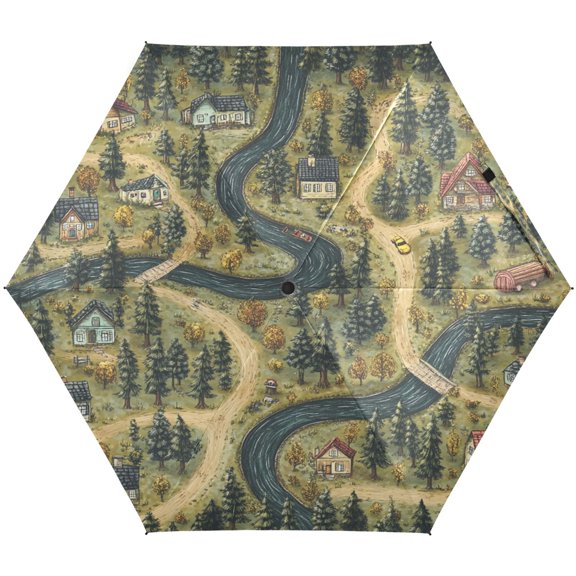 Forest Village Umbrellas for Sun Auto Open Close UV50+ Waterproof 5-Fold Compact Fiberglass Frame