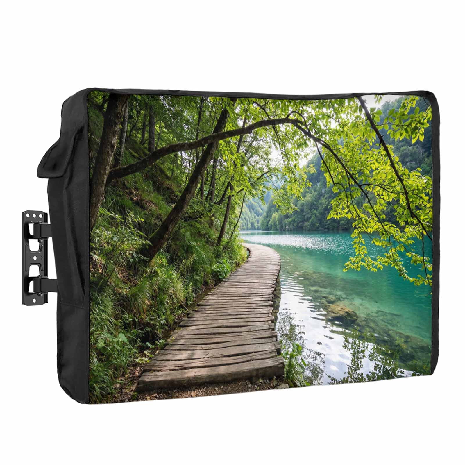 Bridge Screen Protector Forest Walkway Waterproof Outdoor TV Cover, Lake Serene Wooden Bridge ...