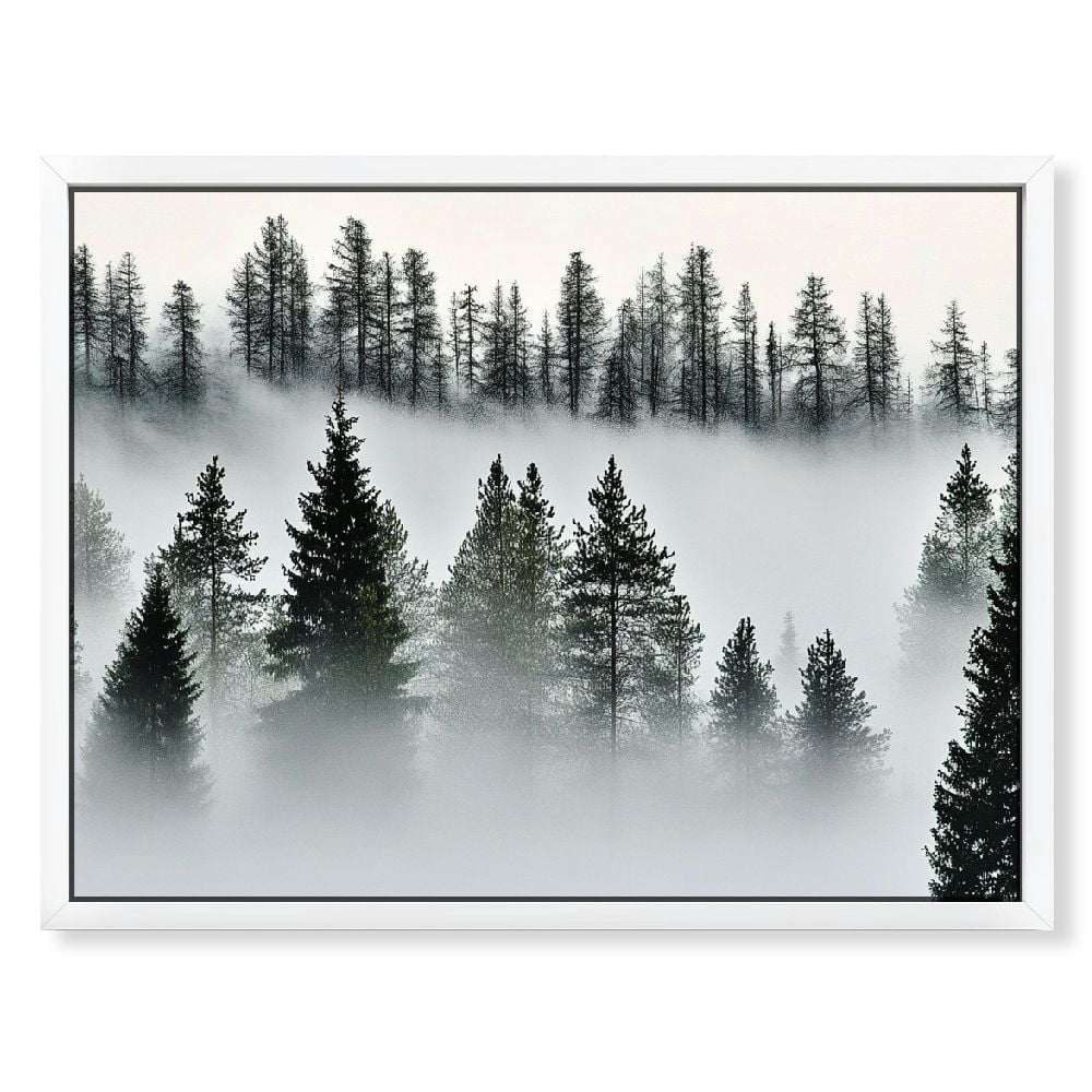 Forest Wall Art Black and White Misty Pine Trees Foggy Forest Picture ...