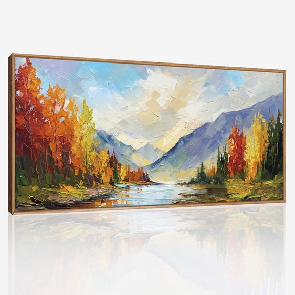 Forest Wall Art Mountain and River Wall Decor Framed Abstract Nature Landscape Wall Painting Spring Scenery Canvas Wall Prints for Living Room Bedroom Office 20X40 In