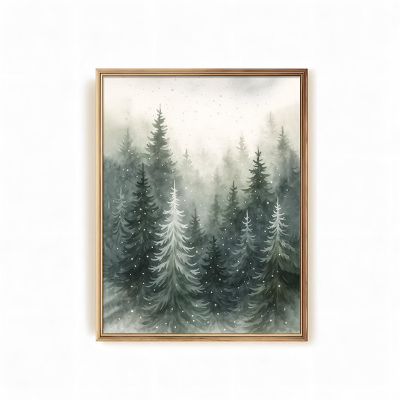 Forest Wall Art, Snowy Pine Trees Poster, Home Decor., Unframed Poster Size 8x12