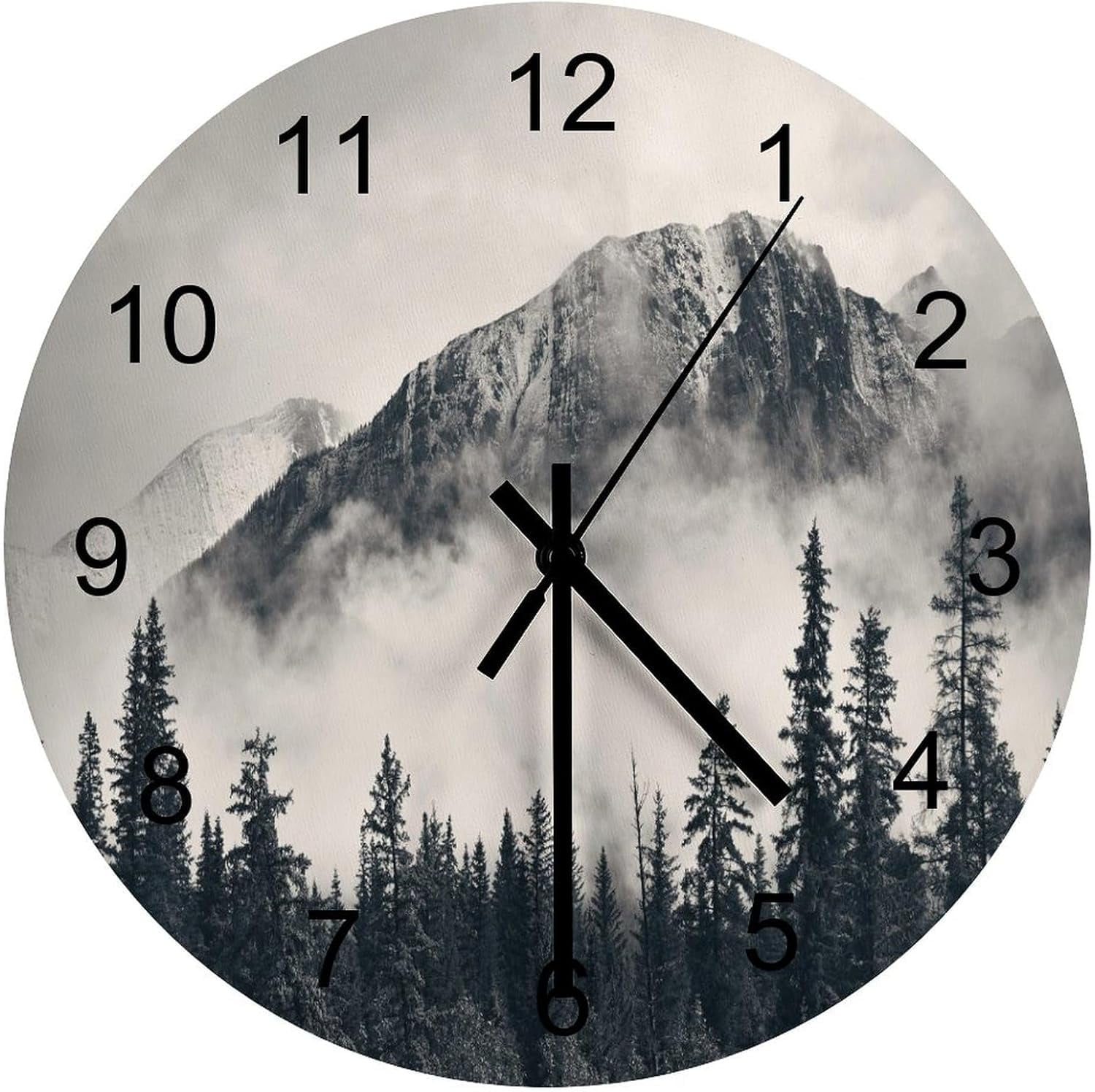 Forest Wall Clock, Watercolor Mountain Forest Nature Tree Woodland