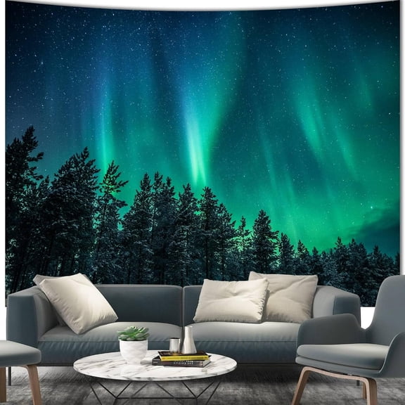 Forest Wall Tapestry for Bedroom Aesthetic, Nature Galaxy Starry Night Wall Hanging, Green Landscape Ceiling Backdrop Decor 36" x 48"