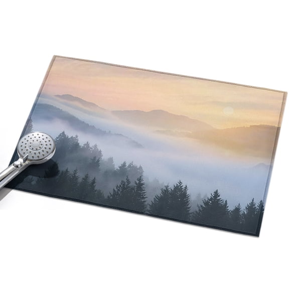 Forest Washable Area Rug 2 x 3 ft Fog Misty Mountains Pine Tree Landscape Soft Non Slip Rugs Stain Repellent Indoor Felt Carpet for Living Dining Room Bedroom Home Office