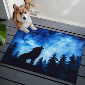 Forest Washable Area Rug 2x3 Wolf Stars Silhouette Night Blue Sky Low-Profile Area Rugs with Non Slip Backing Indoor Floor Carpet for Entrance Living Room Bedroom Home Office