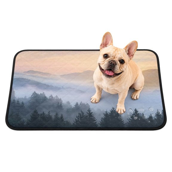 Forest Washable Pee Pads for Dogs, Fog Misty Mountains Pine Tree Landscape Reusable Puppy Pads Waterproof Pet Mat, Absorbent Dog Pee Pads for Crate Pet Training Whelping Playpen Mats 24"x18"