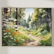 Forest Watercolor Poster Large Wall Art Sunlit Wildflowers In A Tranquil Nature Scene, Poster Only