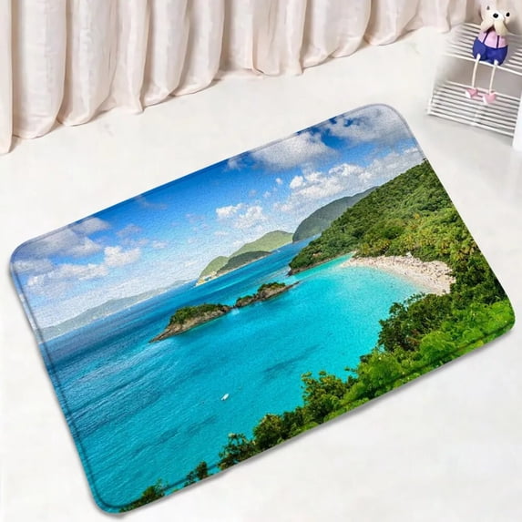 Forest Waterfall Bath Mat Set Tropical Green Plants Lake Nature Scenery Home Door Carpet Bathroom Decor Floor Rugs Toilet Cover