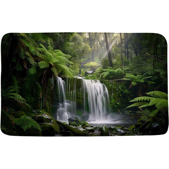 Forest Waterfall Bath Mat Tropical Rainforest Jungle Green Plant Nature Bathroom Bath Rugs 16x24 Inch
