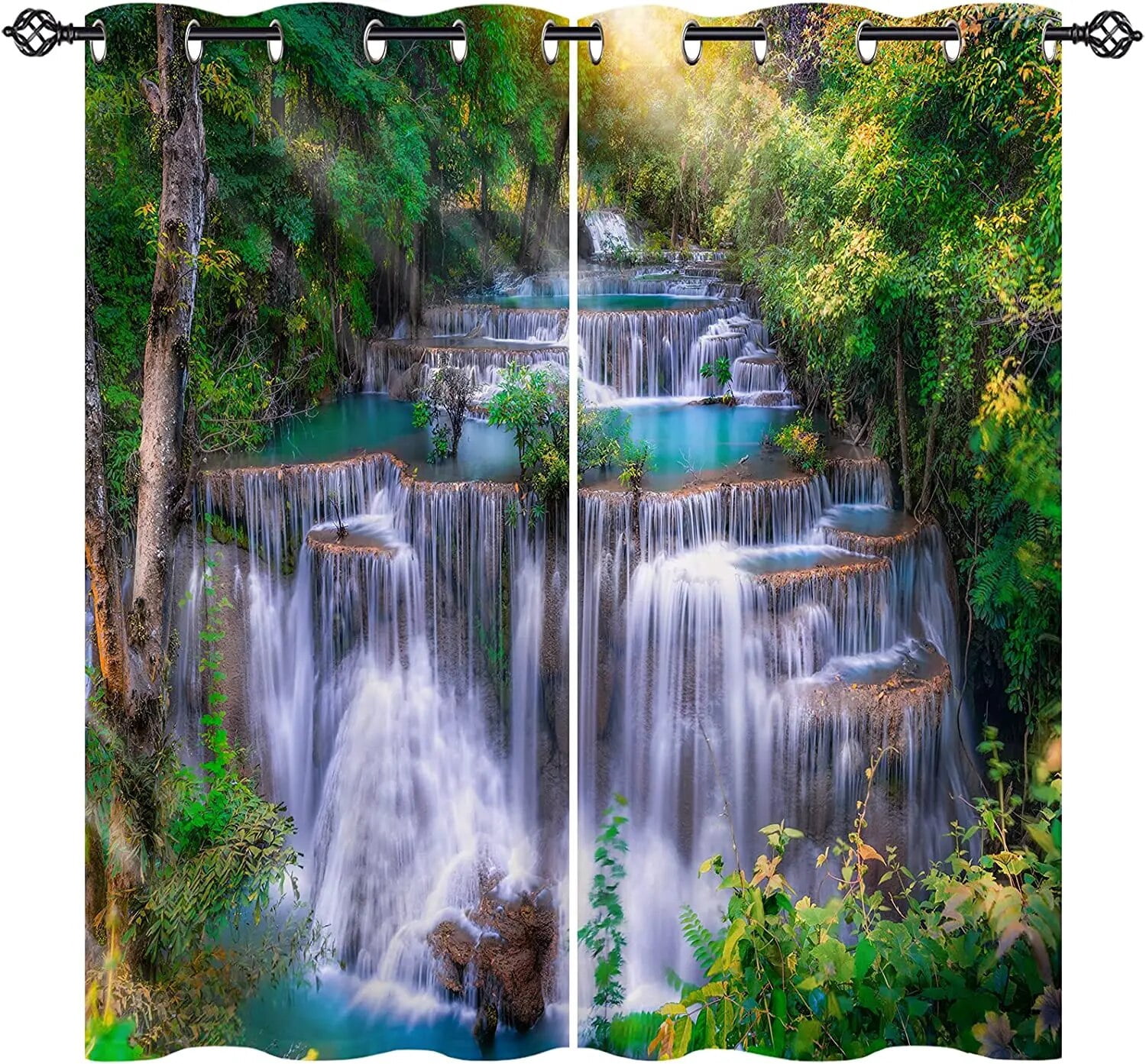 Forest Waterfall Curtains For Bedroom Natural Landscape 3d Printed ...