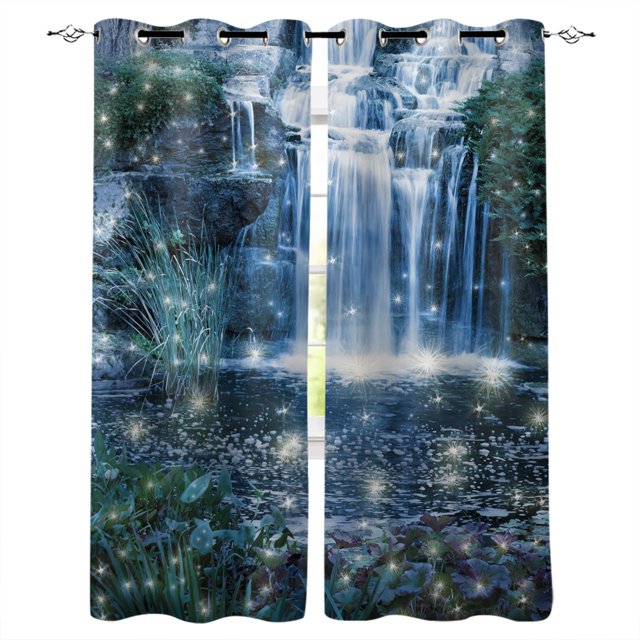 Forest Waterfall River Scenery Modern Curtains For Living Room Bedroom