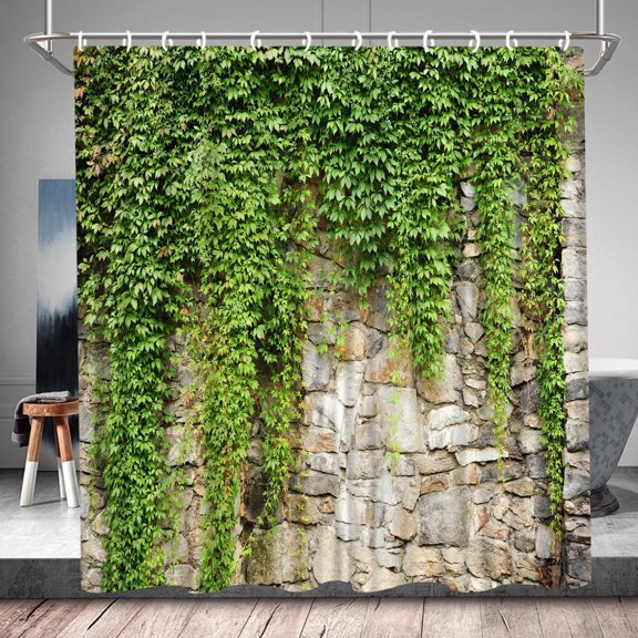 Forest Waterfall Scenic Shower Curtain - Autumn Scenic Jungle Landscape, Tree River Stone Fabric Decor Set with Hooks, Perfect for Nature-Lovers, Adds a Tranquil and Immersive Experience