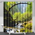 thumbnail image 1 of Forest Waterfall Shower Curtain - Serene Nature Scene with Mossy Rocks & Cascading Stream - Vibrant Green Leaves & Ancient Trees Design, 1 of 5
