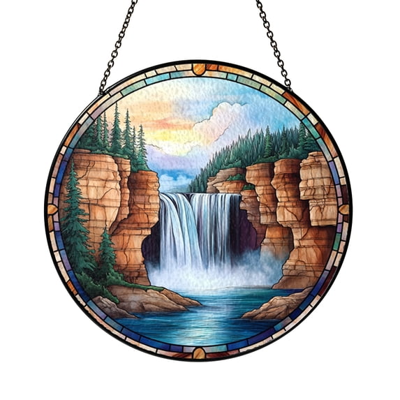 Forest Waterfall Stained Glass Style Window Suncatcher - Walmart.com
