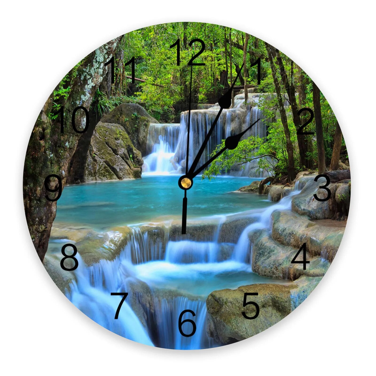 Forest Waterfall Stones Green Jungle Wall Clock Modern Design Living ...